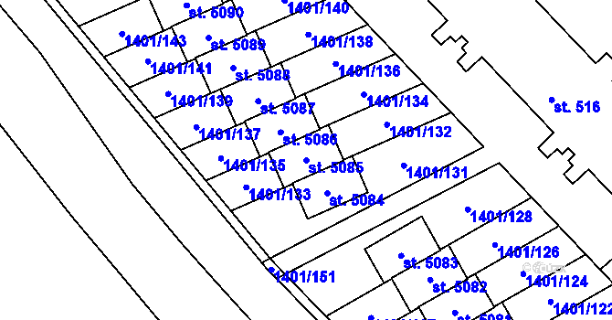 Parcela st. 5085 v KÚ Benátecká Vrutice, Katastrální mapa