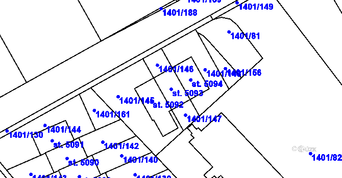 Parcela st. 5093 v KÚ Benátecká Vrutice, Katastrální mapa
