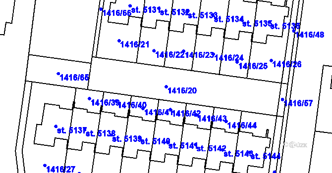 Parcela st. 1416/20 v KÚ Benátecká Vrutice, Katastrální mapa