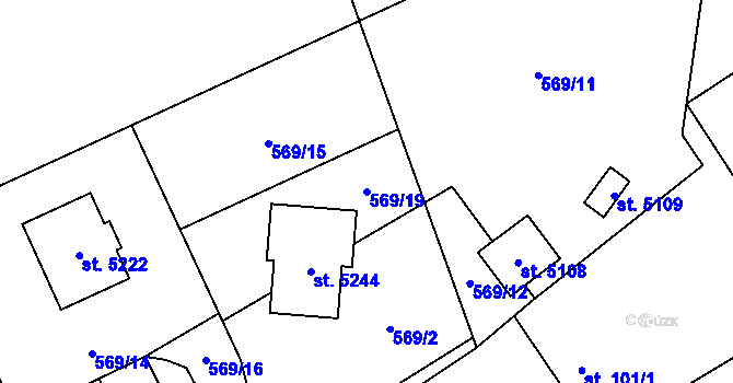 Parcela st. 569/19 v KÚ Benátecká Vrutice, Katastrální mapa