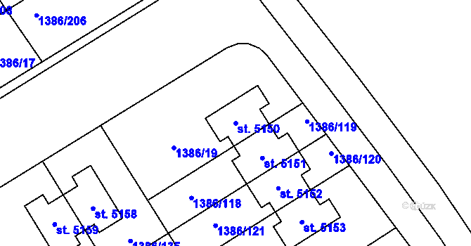 Parcela st. 5150 v KÚ Benátecká Vrutice, Katastrální mapa