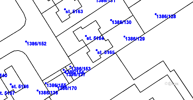 Parcela st. 5165 v KÚ Benátecká Vrutice, Katastrální mapa