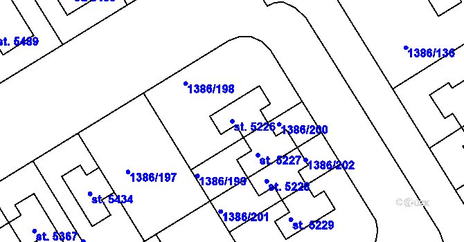 Parcela st. 5226 v KÚ Benátecká Vrutice, Katastrální mapa