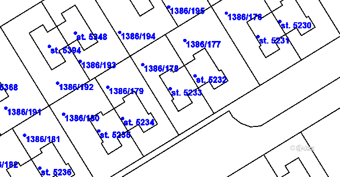 Parcela st. 5233 v KÚ Benátecká Vrutice, Katastrální mapa