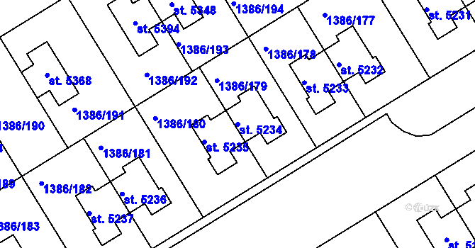 Parcela st. 5234 v KÚ Benátecká Vrutice, Katastrální mapa