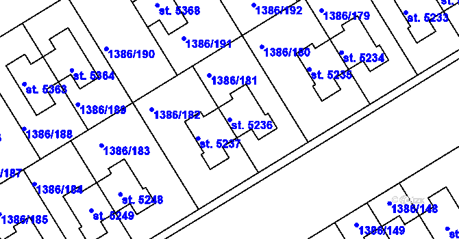 Parcela st. 5236 v KÚ Benátecká Vrutice, Katastrální mapa