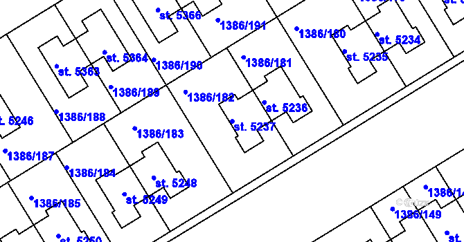 Parcela st. 5237 v KÚ Benátecká Vrutice, Katastrální mapa