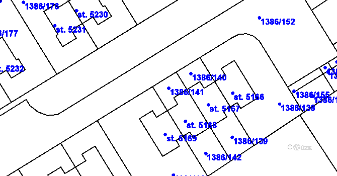 Parcela st. 1386/141 v KÚ Benátecká Vrutice, Katastrální mapa