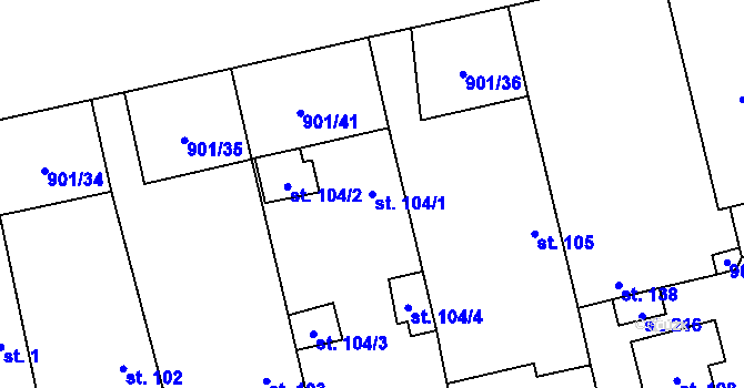 Parcela st. 104/1 v KÚ Benátecká Vrutice, Katastrální mapa