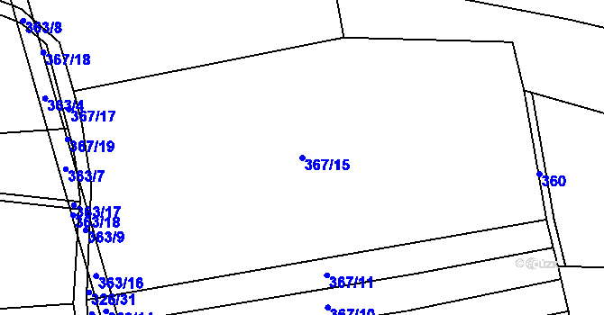 Parcela st. 367/15 v KÚ Benátecká Vrutice, Katastrální mapa
