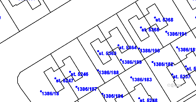 Parcela st. 5363 v KÚ Benátecká Vrutice, Katastrální mapa