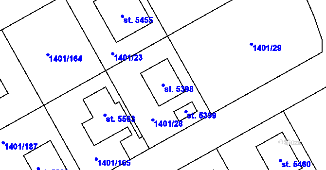 Parcela st. 5398 v KÚ Benátecká Vrutice, Katastrální mapa