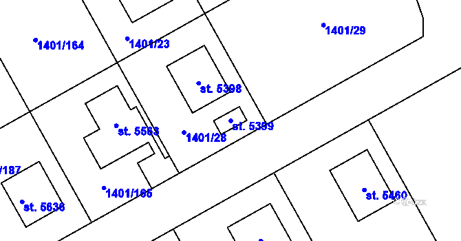 Parcela st. 5399 v KÚ Benátecká Vrutice, Katastrální mapa