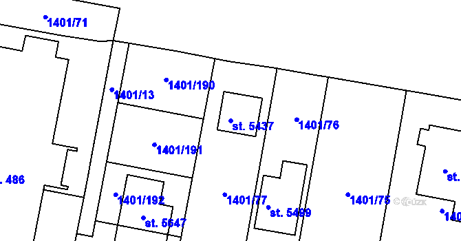 Parcela st. 5437 v KÚ Benátecká Vrutice, Katastrální mapa