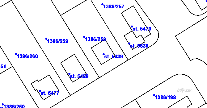 Parcela st. 5439 v KÚ Benátecká Vrutice, Katastrální mapa