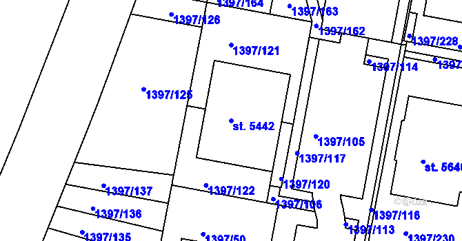 Parcela st. 5442 v KÚ Benátecká Vrutice, Katastrální mapa