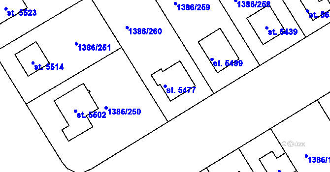 Parcela st. 5477 v KÚ Benátecká Vrutice, Katastrální mapa