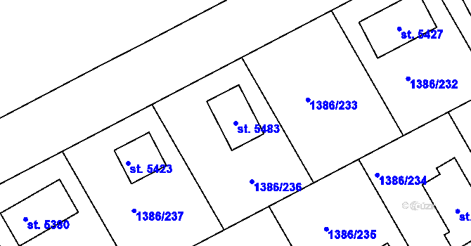 Parcela st. 5483 v KÚ Benátecká Vrutice, Katastrální mapa