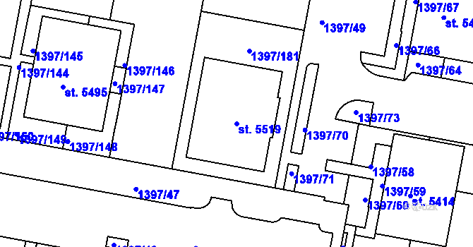 Parcela st. 5519 v KÚ Benátecká Vrutice, Katastrální mapa