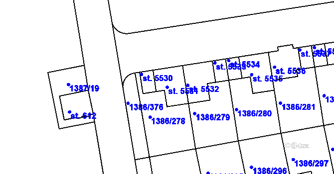 Parcela st. 5531 v KÚ Benátecká Vrutice, Katastrální mapa