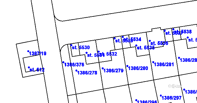 Parcela st. 5532 v KÚ Benátecká Vrutice, Katastrální mapa