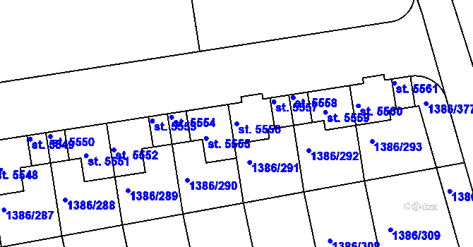 Parcela st. 5556 v KÚ Benátecká Vrutice, Katastrální mapa