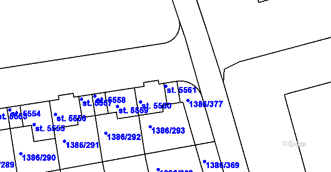 Parcela st. 5561 v KÚ Benátecká Vrutice, Katastrální mapa