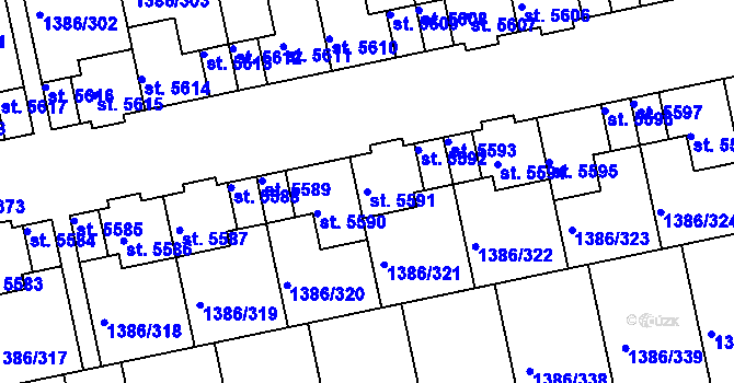 Parcela st. 5591 v KÚ Benátecká Vrutice, Katastrální mapa