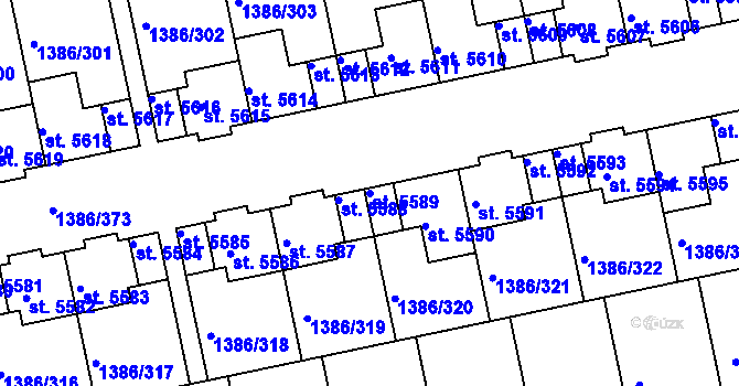 Parcela st. 5589 v KÚ Benátecká Vrutice, Katastrální mapa