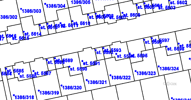 Parcela st. 5592 v KÚ Benátecká Vrutice, Katastrální mapa