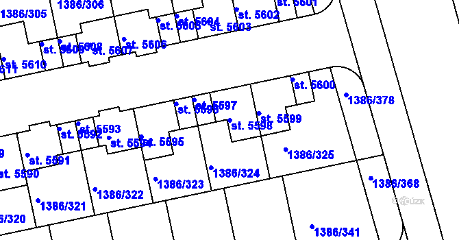Parcela st. 5598 v KÚ Benátecká Vrutice, Katastrální mapa