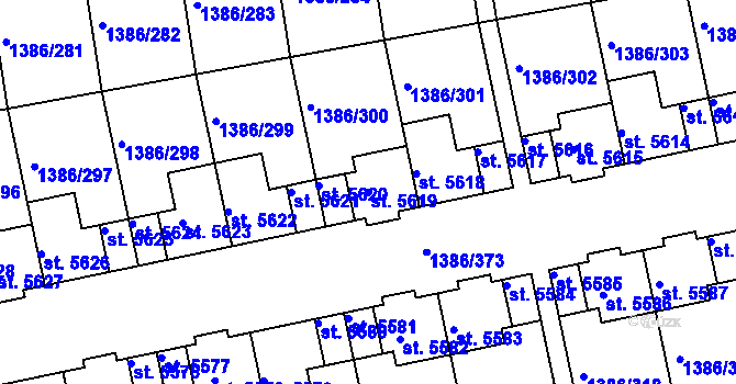 Parcela st. 5619 v KÚ Benátecká Vrutice, Katastrální mapa