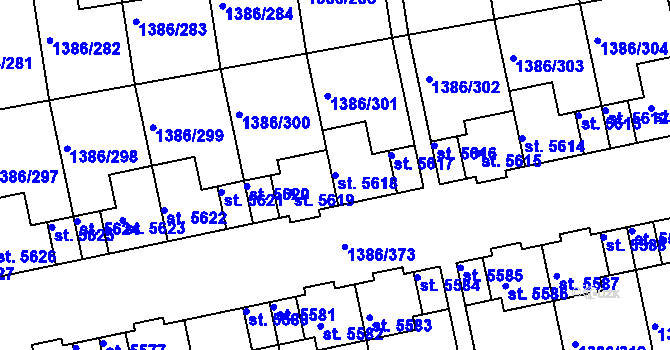 Parcela st. 5618 v KÚ Benátecká Vrutice, Katastrální mapa