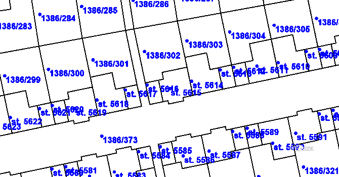 Parcela st. 5615 v KÚ Benátecká Vrutice, Katastrální mapa