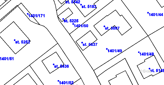 Parcela st. 5637 v KÚ Benátecká Vrutice, Katastrální mapa