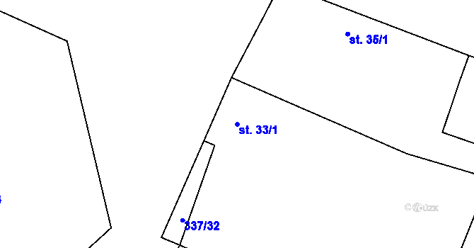 Parcela st. 33/1 v KÚ Jiřice, Katastrální mapa