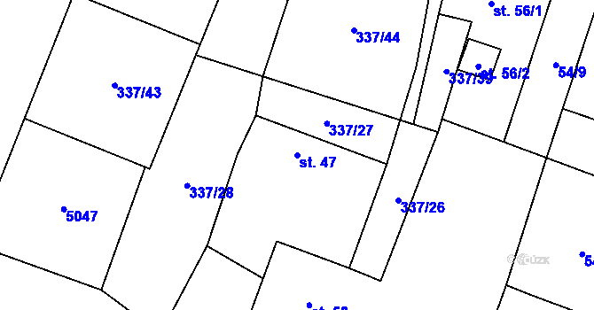 Parcela st. 47 v KÚ Jiřice, Katastrální mapa