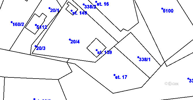 Parcela st. 139 v KÚ Jiřice, Katastrální mapa