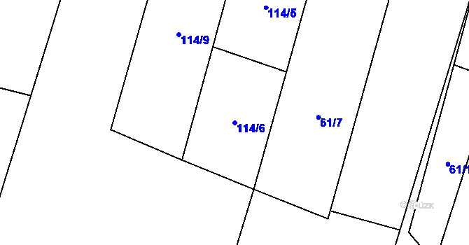 Parcela st. 114/6 v KÚ Jiřice, Katastrální mapa