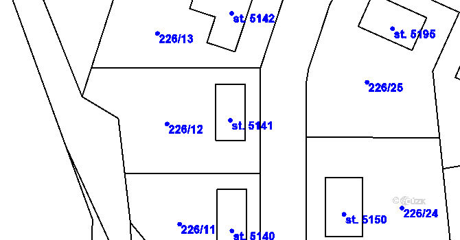 Parcela st. 5141 v KÚ Jiřice, Katastrální mapa