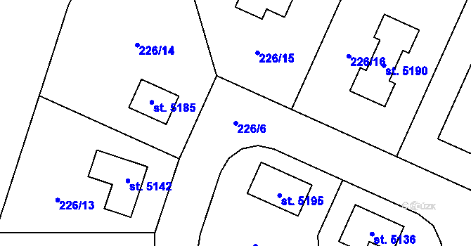 Parcela st. 226/6 v KÚ Jiřice, Katastrální mapa