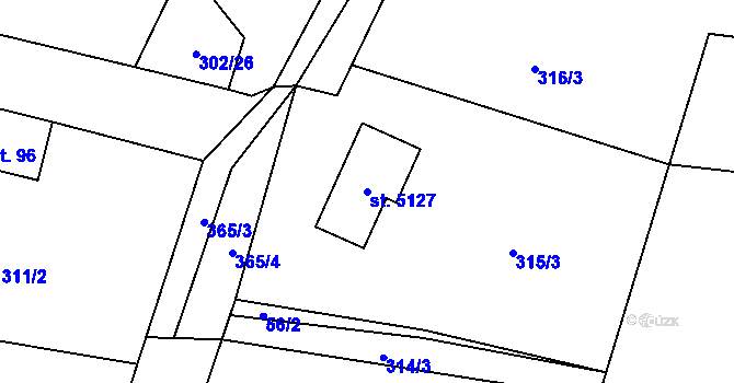 Parcela st. 5127 v KÚ Jiřice, Katastrální mapa