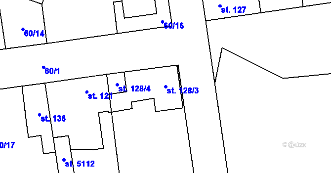 Parcela st. 128/3 v KÚ Jiřice, Katastrální mapa