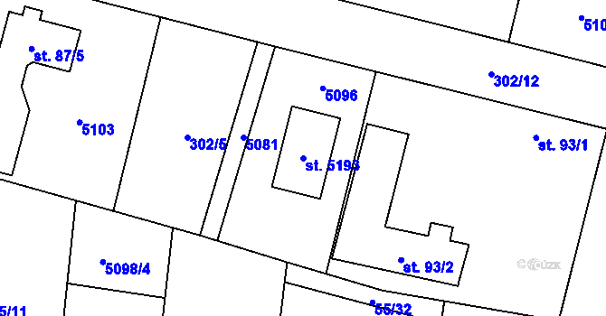 Parcela st. 5193 v KÚ Jiřice, Katastrální mapa