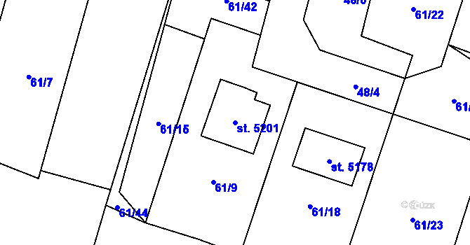 Parcela st. 5201 v KÚ Jiřice, Katastrální mapa