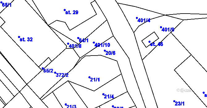 Parcela st. 20/6 v KÚ Benátky, Katastrální mapa
