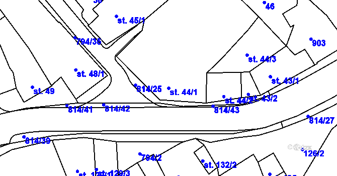 Parcela st. 44/1 v KÚ Nové Benátky, Katastrální mapa