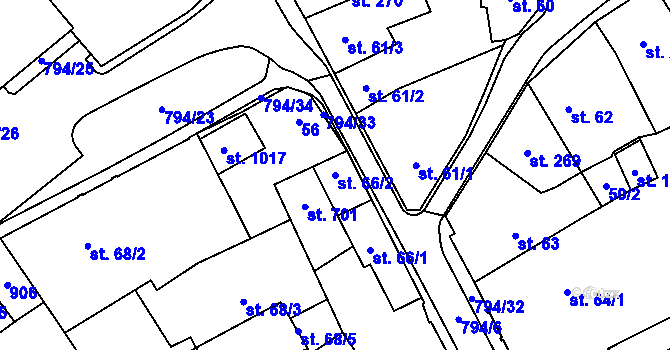 Parcela st. 66/2 v KÚ Nové Benátky, Katastrální mapa