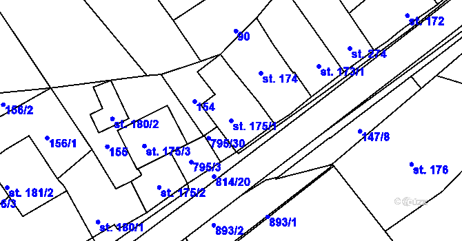 Parcela st. 175/1 v KÚ Nové Benátky, Katastrální mapa