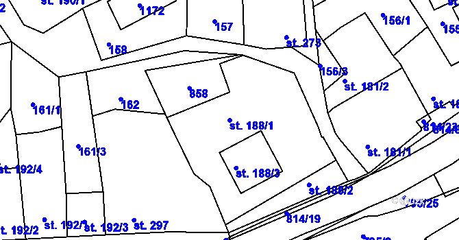 Parcela st. 188/1 v KÚ Nové Benátky, Katastrální mapa